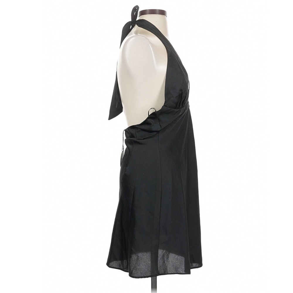 NIA Black Satin Plunge Halter Mini Dress Small Open Back Y2K Indie - Picture 4 of 10